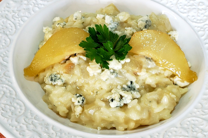 Risoto de Gorgonzola com Peras Caramelizadas